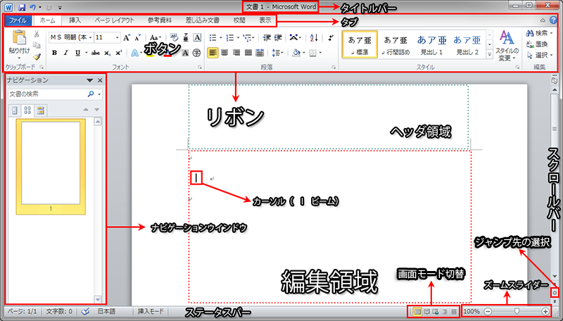 Word2010の基本画面